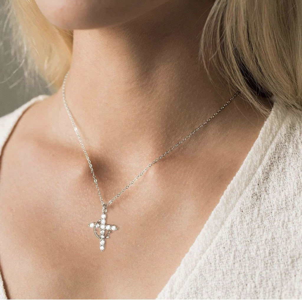 Crowned Cross Rotatable Necklace