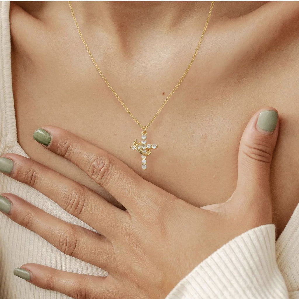 Crowned Cross Rotatable Necklace